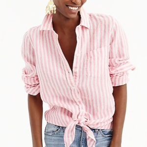 J. Crew Tie waist linen button down shirt